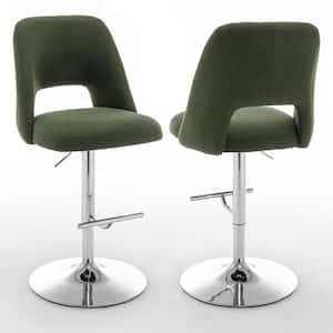 Jovana 41 in. Boucle Fabric Green Low Back Metal Frame Adjustable Bar Stool with Swivels (Set of 2)