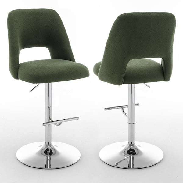 Best Quality Furniture Jovana 41 in. Boucle Fabric Green Low Back Metal Frame Adjustable Bar Stool with Swivels (Set of 2)