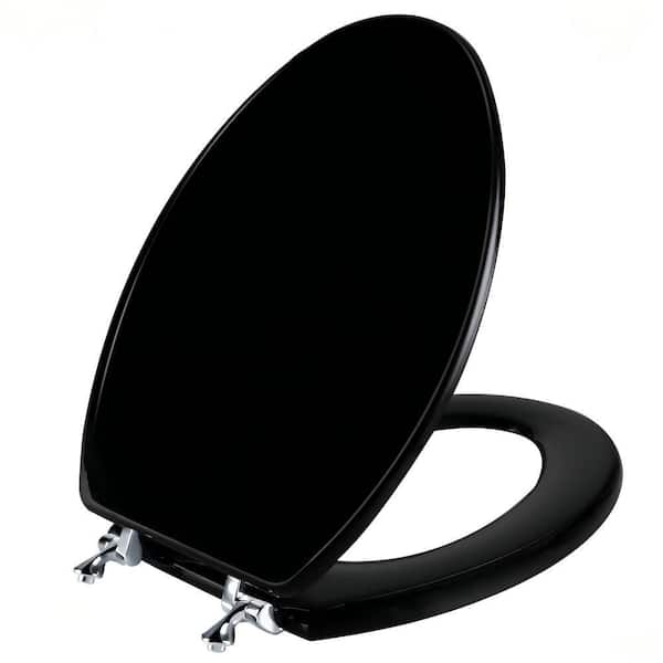 Premium Oval Solid Wood Toilet Seat with Quick Installation and Waterproof Finish, Easy to Clean in Black
