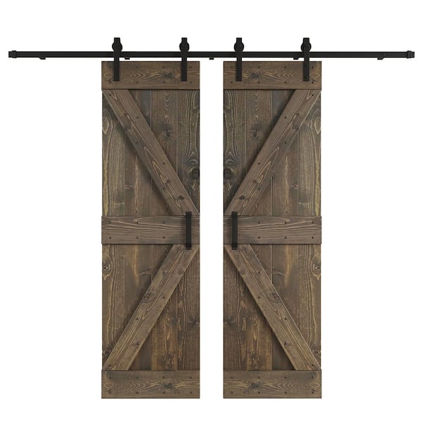COAST SEQUOIA INC K Series 48 in. x 84 in. Smoky Gray DIY Knotty Wood Double Sliding Barn Door with Hardware Kit