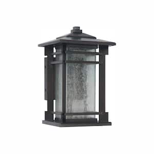 9.25 in. Oil Rubbed Bronze LED Outdoor Wall Light Fixture with Seeded Glass