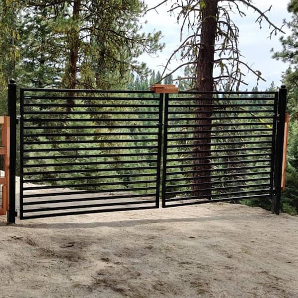 12 ft. x 6 ft. Automated Steel Milan Dual Swing Black Steel Driveway Gate and Gate Opener Kit ETL Listed Fence Gate