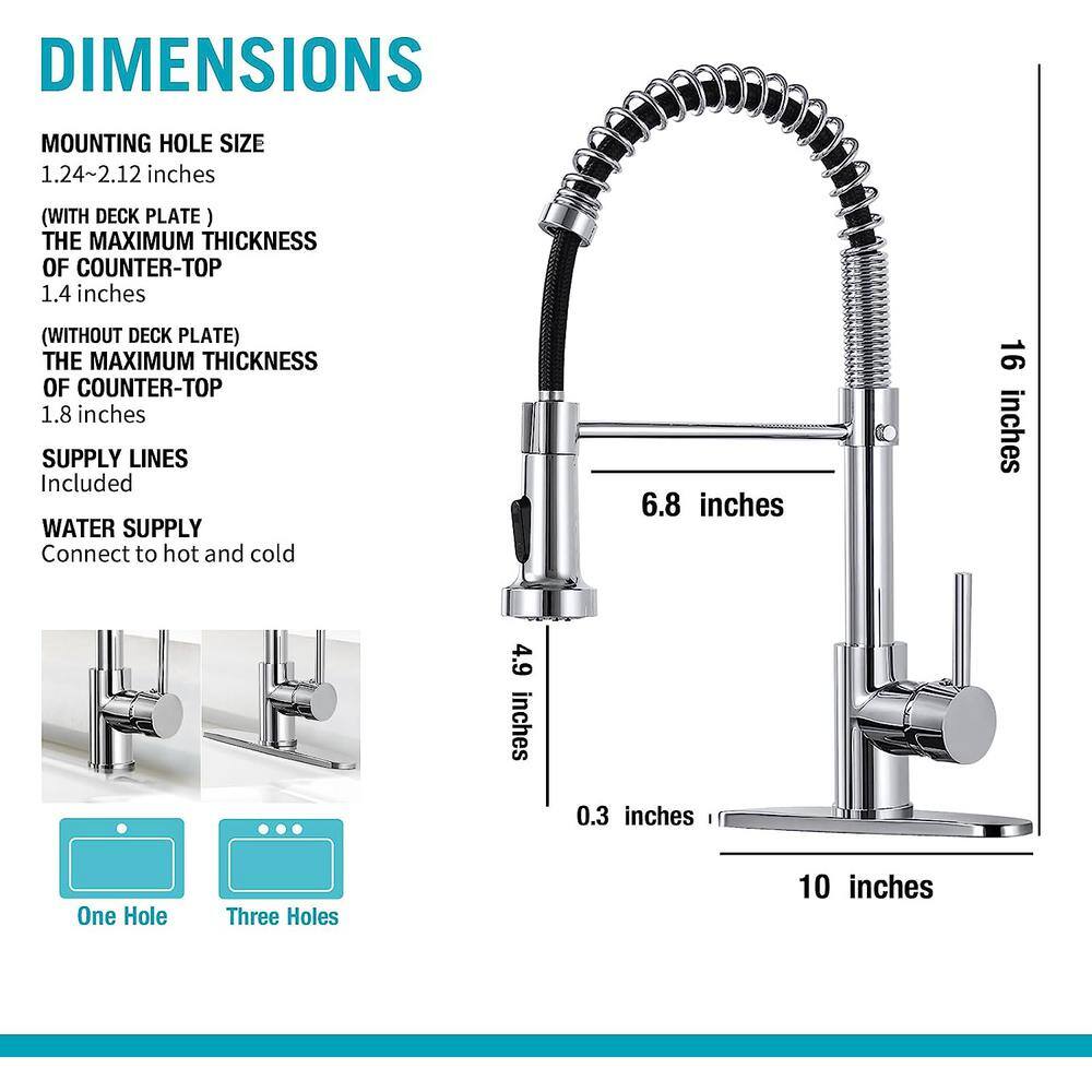 Polished Chrome Stainless Steel Pull Down Kitchen Faucet with Spray