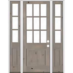 70 in. x 96 in. Knotty Alder 2 Panel Left-Hand/Inswing Clear Glass Grey Stain Wood Prehung Front Door w/Sidelites