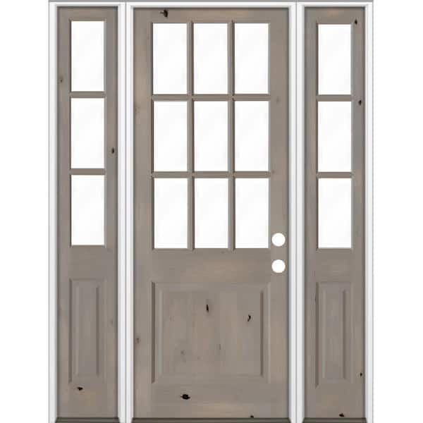 Krosswood Doors 70 in. x 96 in. Knotty Alder 2 Panel Left-Hand/Inswing Clear Glass Grey Stain Wood Prehung Front Door w/Sidelites