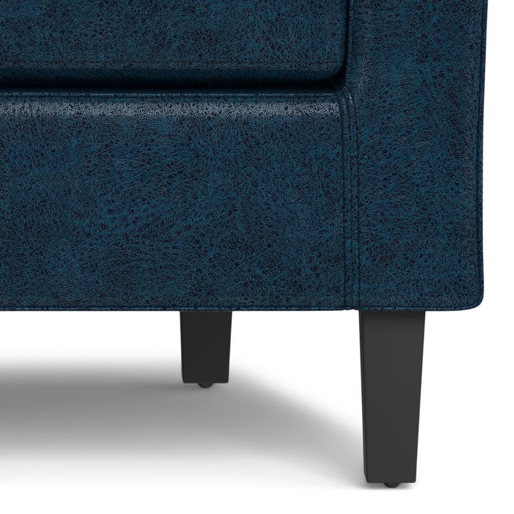 Distressed Dark Blue Faux Leather Barrel Accent Chair