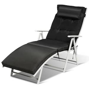 Adjustable Metal Lightweight Folding Outdoor Chaise Lounge Chair with Black Cushion
