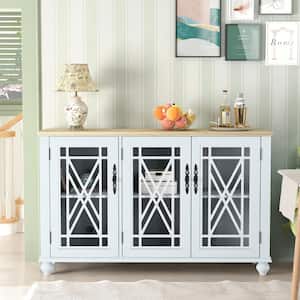 Vintage White MDF 55 in. Storage Buffet Sideboard with Floral Design Doors