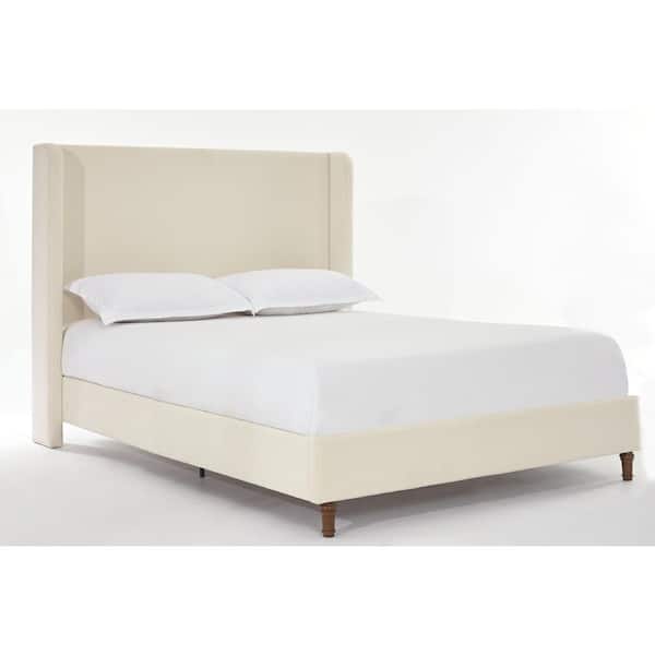 Harper Modern Ivory White Boucle Fabric Upholstered Wood Frame California King Platform Bed with Wingback Tall Headboard