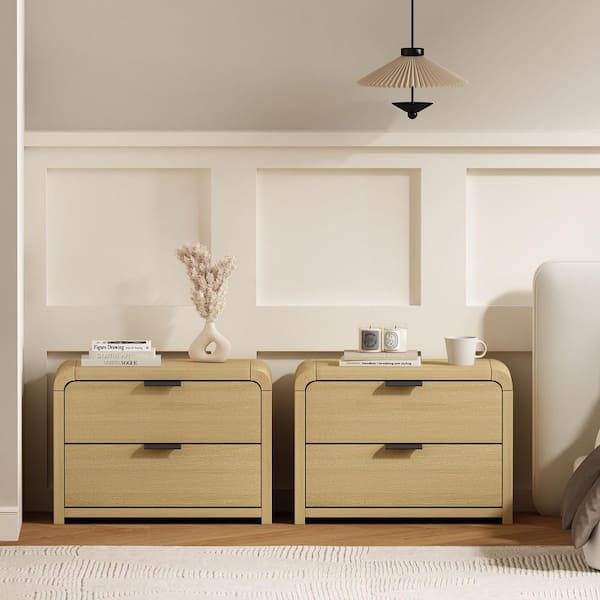 Grace Modern Natural Oak and Black 2-Drawer 28 in. W Nightstand (Set of 2)