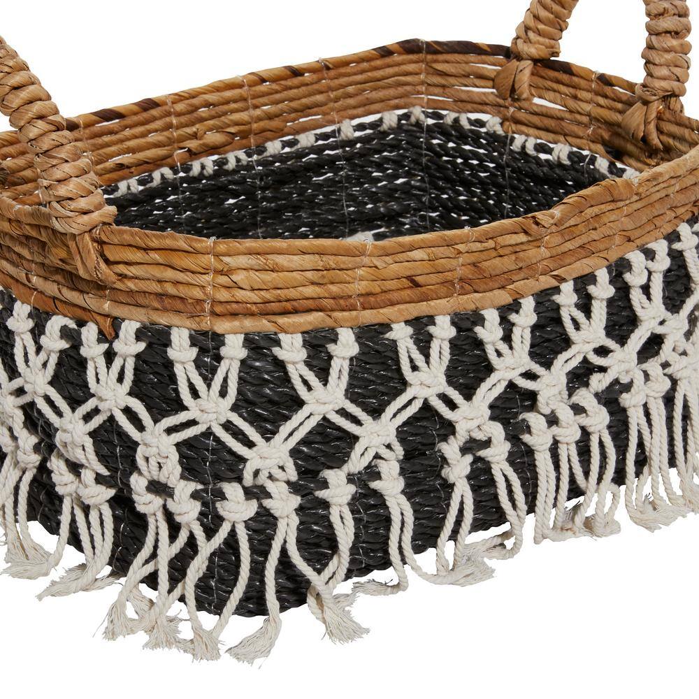 Bohemian Black Cotton Rectangular Storage Basket Trio 23"
