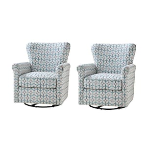 Georg Geometric Floral Fabric Shakeable Swivel Chair with Roll Armrest (Set of 2)