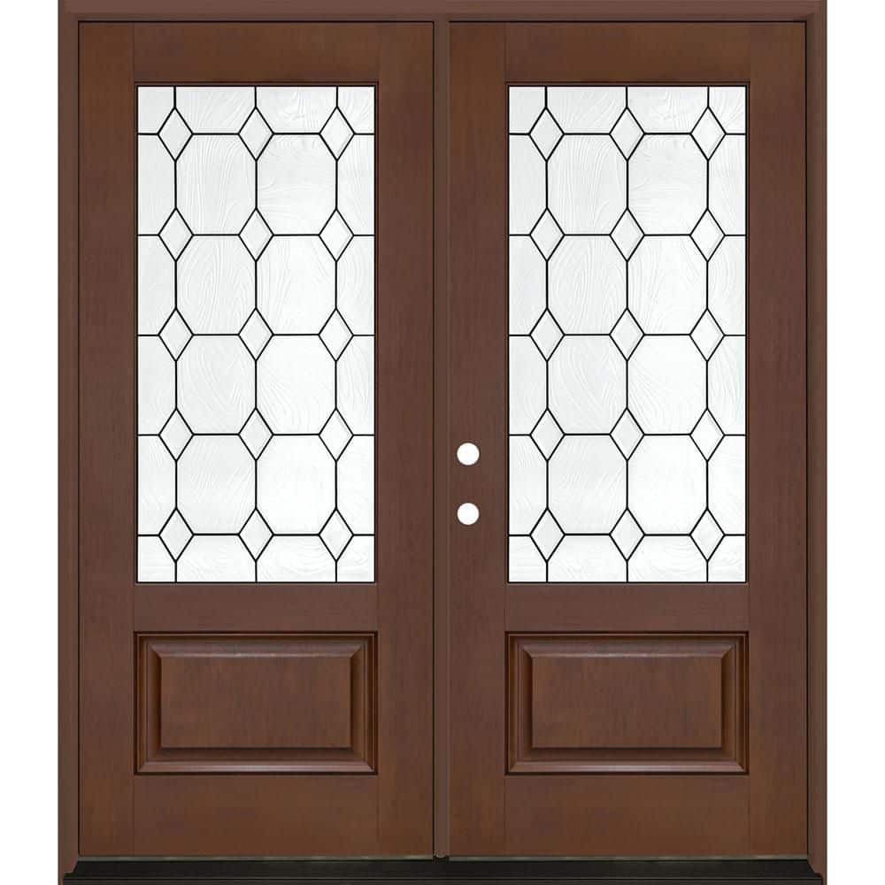 Regency 72 in. x 80 in. 3/4L Marquise Glass RHIS Chestnut Stain Fiberglass Double Prehung Front Door with 4-9/16 Jamb price history on PriceWatchPro