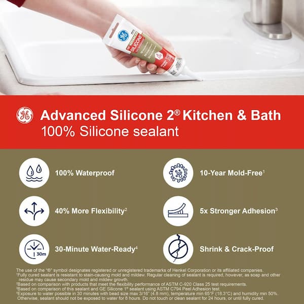 Advanced Silicone 2 2.8 oz. White Kitchen and Bath Caulk (case of 12)