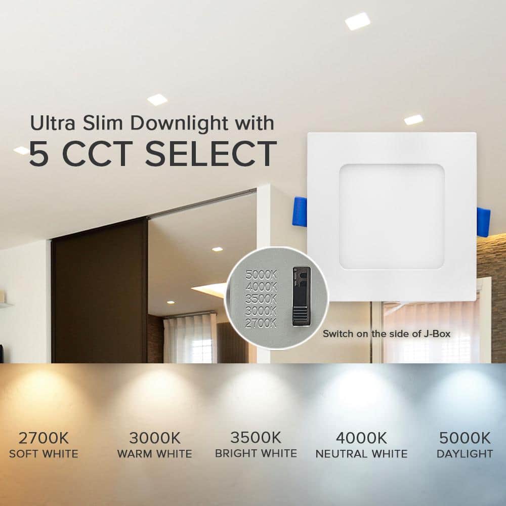 4-Inch White Aluminum Square LED Recessed Downlight Pack