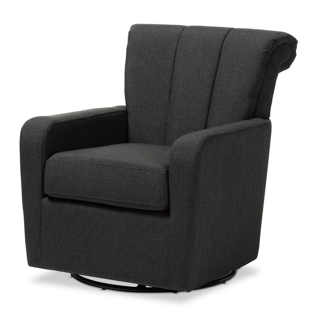 Rayner Elegant Gray Leather Swivel Accent Chair with Wood Base