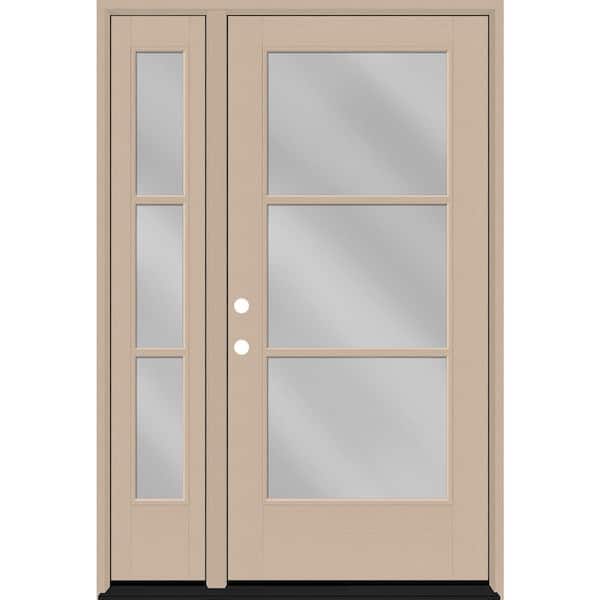 Steves & Sons Legacy 53 in. x 80 in. Icon 3 Lite Modern Clear Glass RHIS Sandstone Mahogany Fiberglass Prehung Front Door w/ 14 in. SL