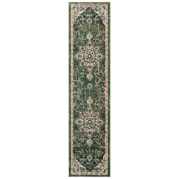 Madison 2 ft. x 8 ft. Sage/Blue Distressed Border Runner Rug