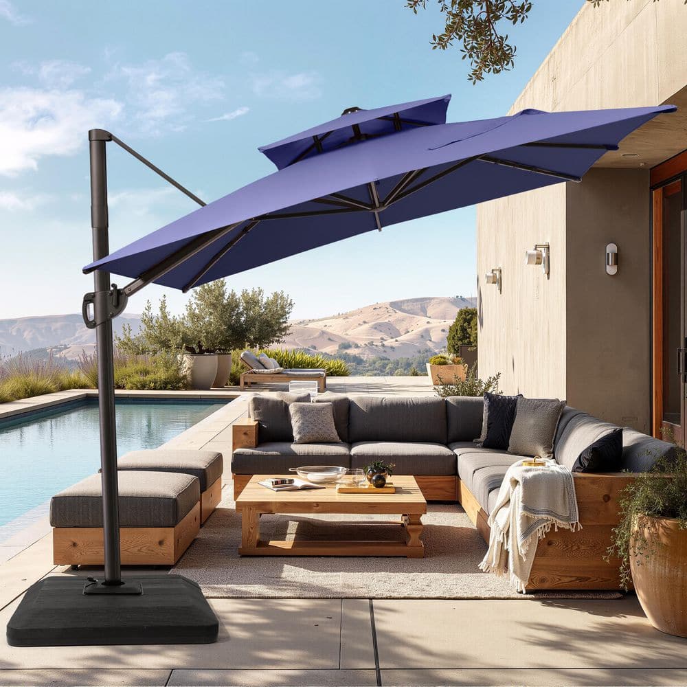 9 ft. x 11 ft. Dual Top Offset Cantilever Crank-Control 360° Rotation Patio Umbrella in Navy with Weighted Base price history on PriceWatchPro