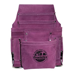 Purple Suede 10-Pocket Leather Nail and Tool Pouch