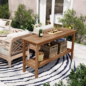 Laguna Outdoor Patio Bar Console Table with Storage Shelf Teak