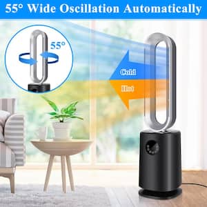 35 in. Black Space Heater Bladeless Tower Fan, Heater and Cooling Air Purifier with Remote Control, Air Circulator Fan