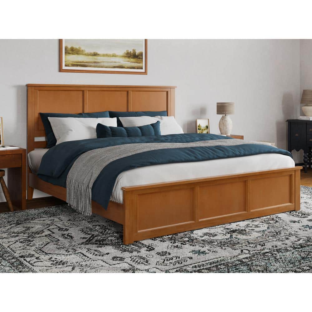 Charlotte King Light Toffee Wood Platform Bed with Headboard