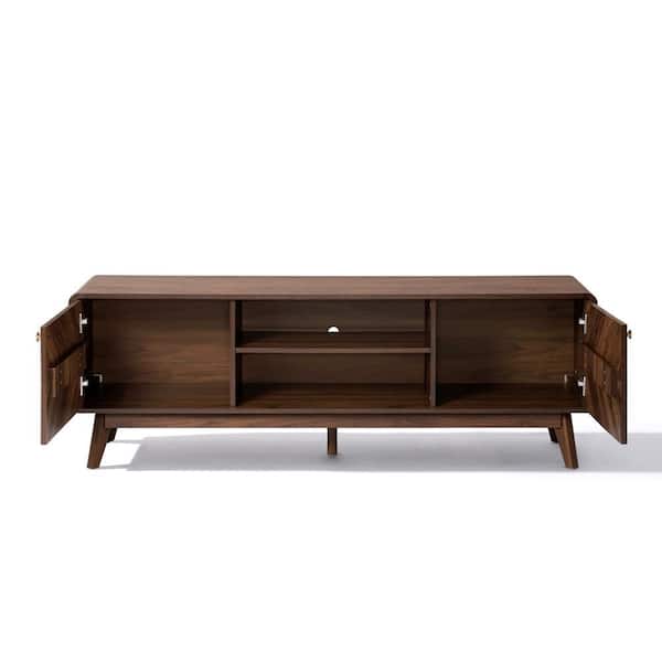 LuxenHome Brown Columbia Engineered Wood Credenza TV Stand Fits up