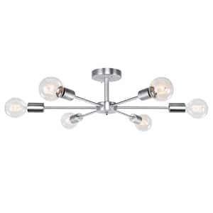 Claire 23.62 in. 6-Light Chrome Mid-Century Pendant Ceiling Light Sputnik Semi- Flush Mount Light