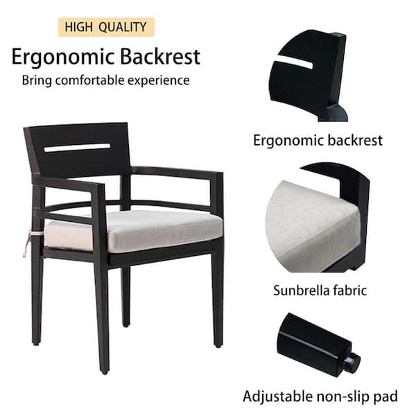 5-Piece Aluminum Outdoor Dining Set, with Sunbrella Cushions Square Dining Table in black