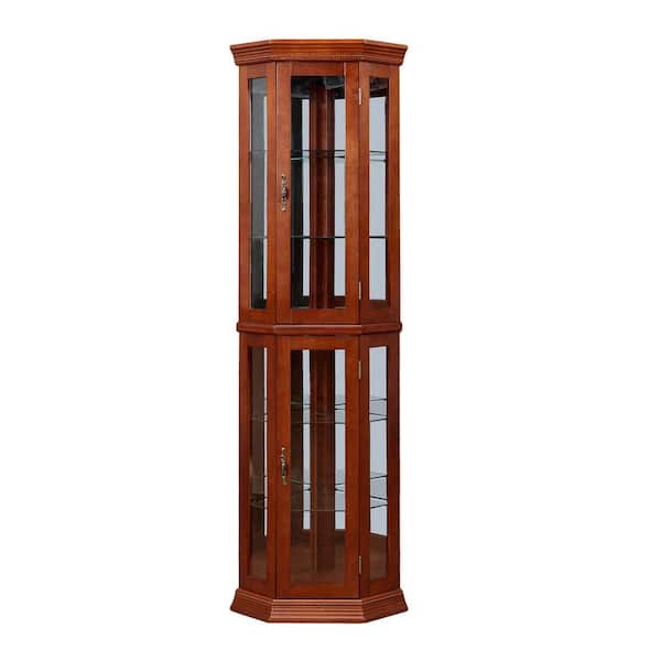 anpport Walnut 6-Tier Curio Display Accent Cabinet w/Adjustable TemperedGlass Shelves, Mirrored Back, E26 LightBulb Not Included