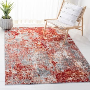 Aston Red/Gray Doormat 3 ft. x 5 ft. Distressed Geometric Area Rug