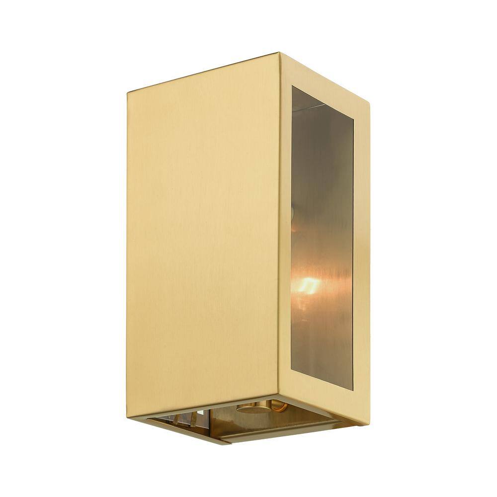 Satin Gold Stainless Steel 1-Light Outdoor Sconce with Clear Glass