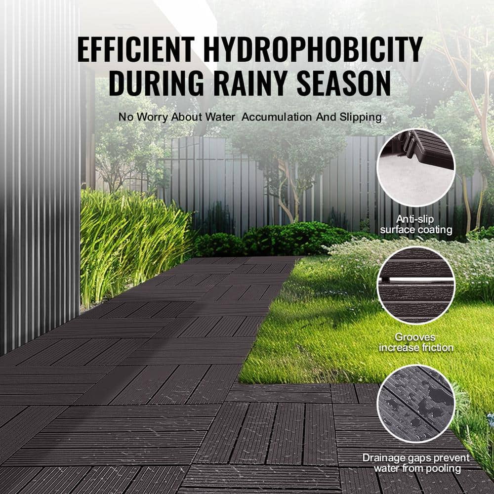 Dark Brown Waterproof Interlocking Deck Tiles 12"x12" 10-Pack