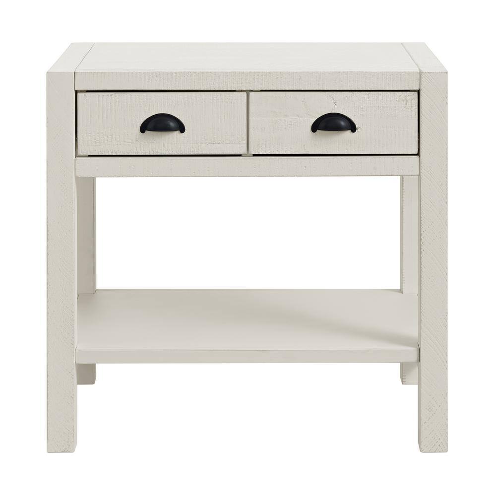 Arden Driftwood White Pine 2-Drawer Nightstand with Open Shelf