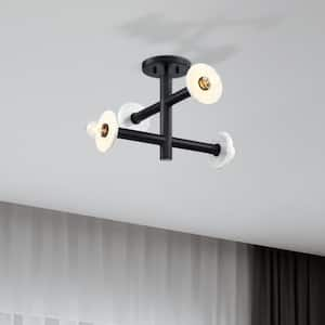 Fina 16 in. 4-Light Matte Black Modern Semi Flush Mount with Natural Marble Accents for Bedrooms