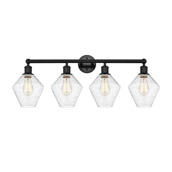 Cindyrella 35 in. 4-Light Matte Black Vanity Light with Glass Shade