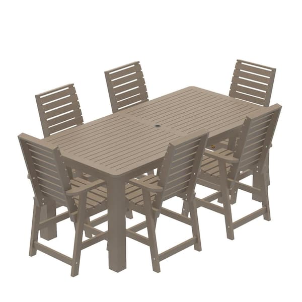 Highwood Glennville Woodland Brown Plastic Outdoor Counter Height Dining Set in Woodland Brown (Set of 6)