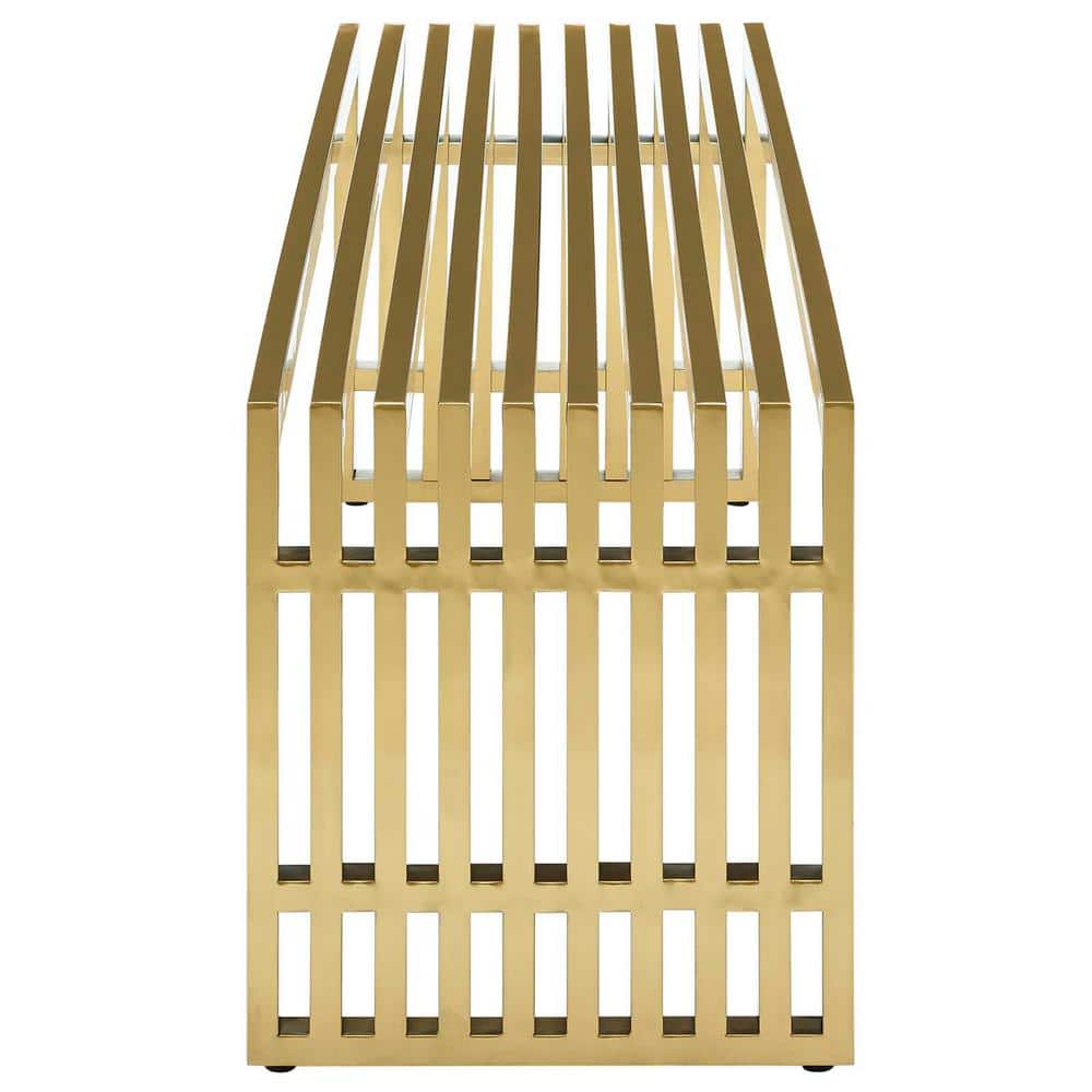 Elegant Gridiron 60'' Gold Stainless Steel Bedroom Bench