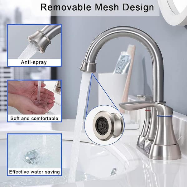 4 in. Centerset 2-Handle Bathroom Faucet with Metal Pop-Up Drain and Supply Lines in Brushed Nickel