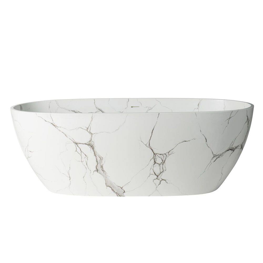 67 in. x 31 in. Solid Surface Stone Resin Soaking Bathtub with Center Drain in Carrara White price history on PriceWatchPro