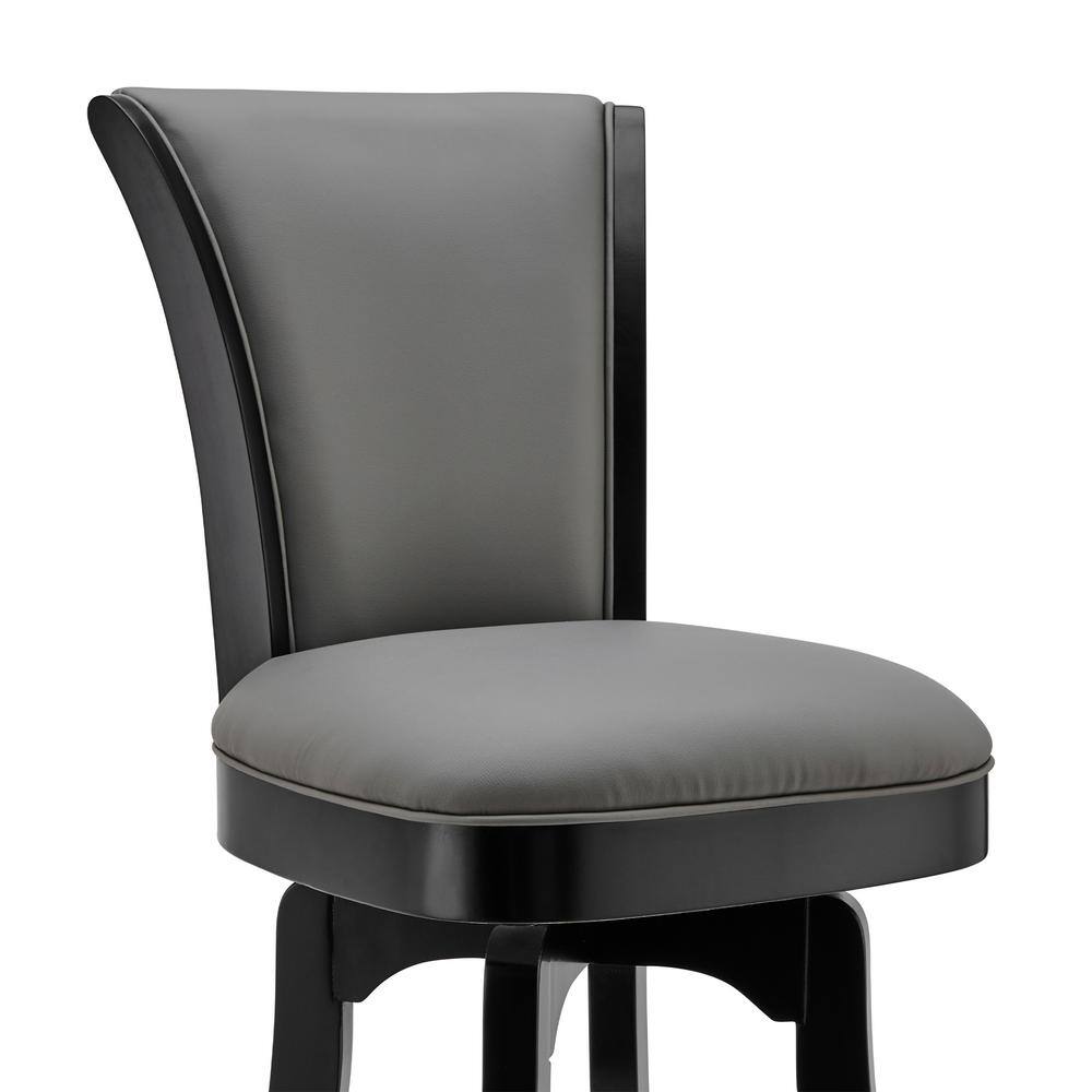 Gray Faux Leather and Wood Swivel Barstool, 30" Height