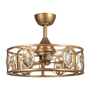22 in. Brass Gold Crystal Caged Ceiling Fan Chandelier with Remote Control and Light Kit Included
