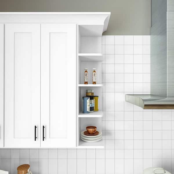 9 in. W x 12 in. D x 42 in. H Ready to Assemble Solid Wood Shaker Wall Ending Shelf Kitchen Cabinet in White