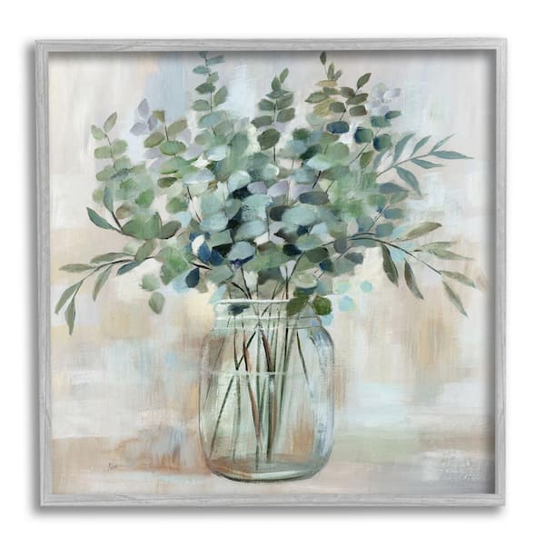Soothing Eucalyptus Flower Herb Arrangement Rustic Jar Design by Nan Framed Nature Art Print 12 in. x 12 in.