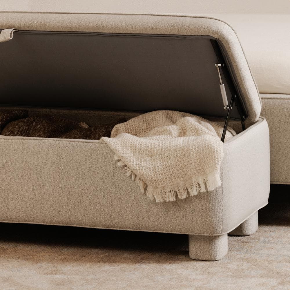 Light Grey Upholstered Storage Bench with Wood Frame