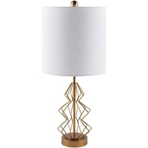 Andalen 22.75 in. Gold Indoor Table Lamp with White Drum Shaped Shade