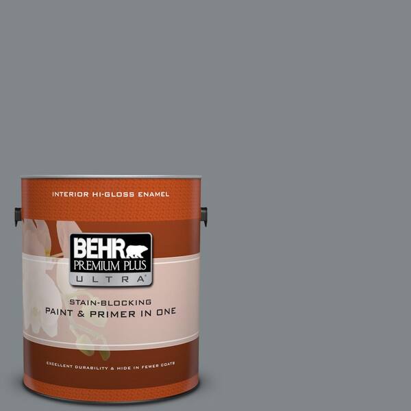 BEHR Premium Plus Ultra 1 gal. #N500-5 Magnetic Gray color Hi-Gloss Enamel Interior Paint and Primer in One