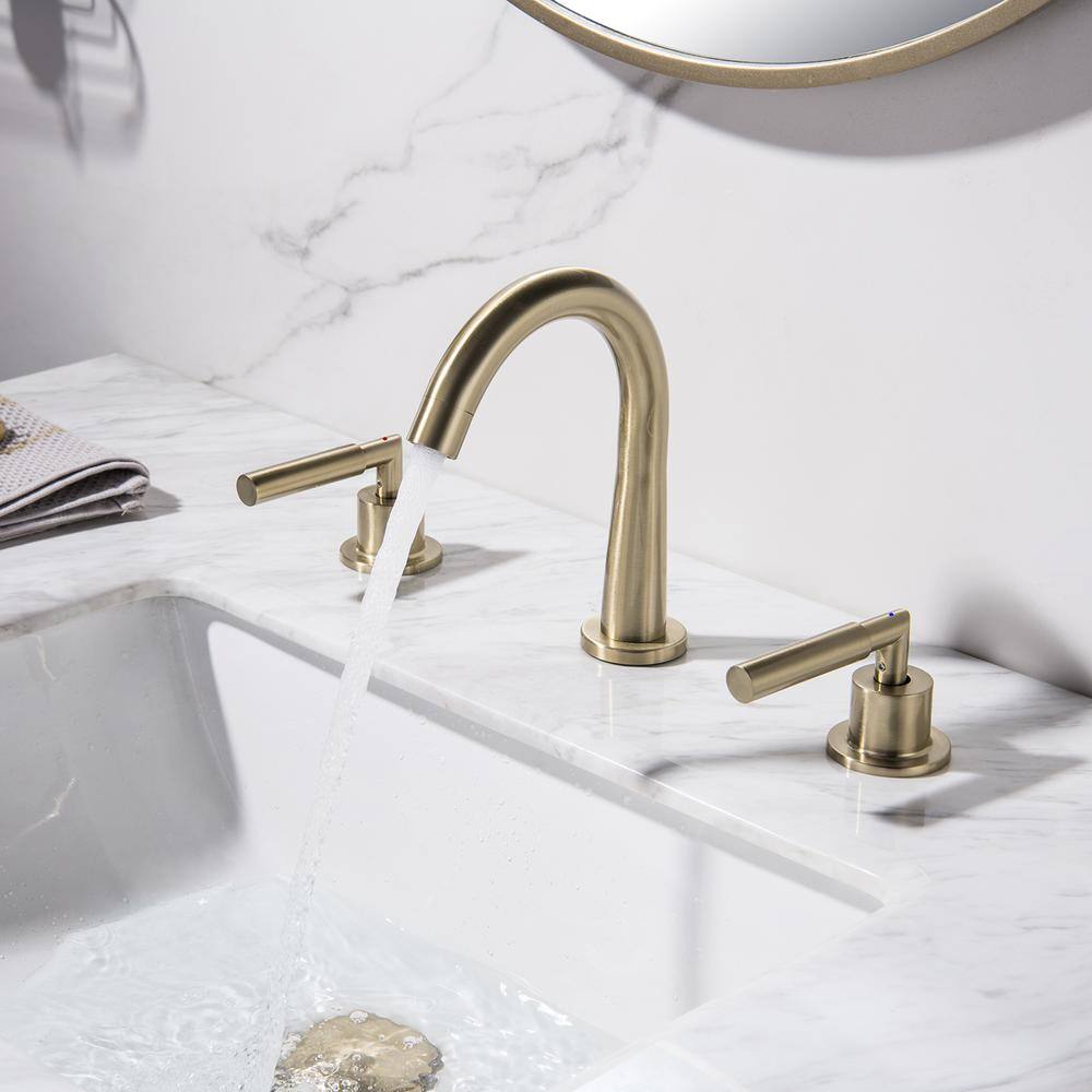 Brushed Gold Solid Brass Widespread Bathroom Faucet