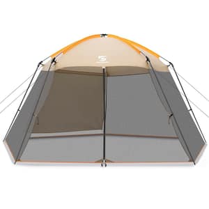 13.5 ft. x 13 ft. Khaki Screen Tent Canopy Easy Setup and Waterproof with Sidewall for Patios Outdoor Camping Activities